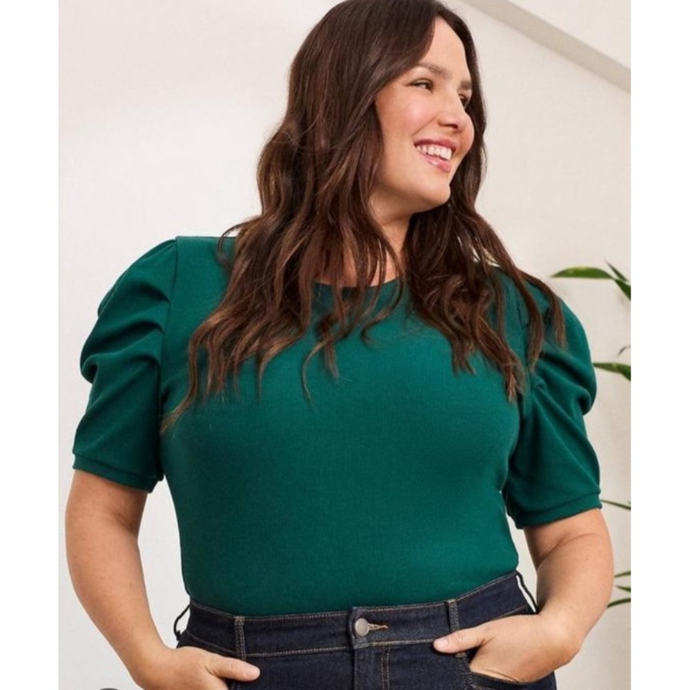 Torrid‎ Super Soft Ribbed Puff Sleeve Knit Top Dark Green 00/M Coquette Feminine